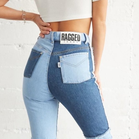 The Ragged Priest patchwork colorblock high waisted denim mom jeans - Picture 1 of 9